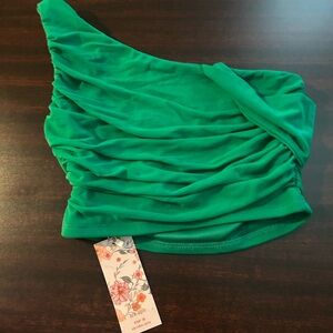 Green One-Shoulder Ruched Top